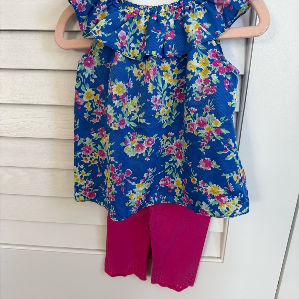 Ralph Lauren Kids Floral Blue Blouse with Pink Leggings